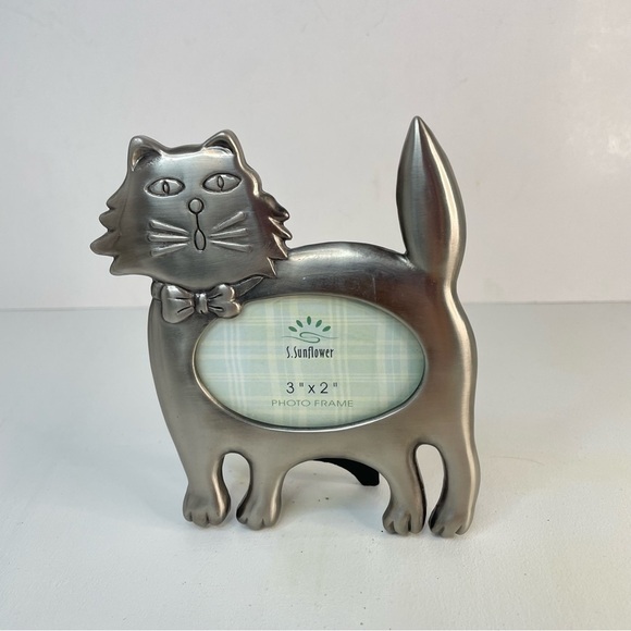 Cat Kitten Silver Tone Metal Figurine 3” X 2” Photo Frame S. Sunflower - Picture 6 of 8